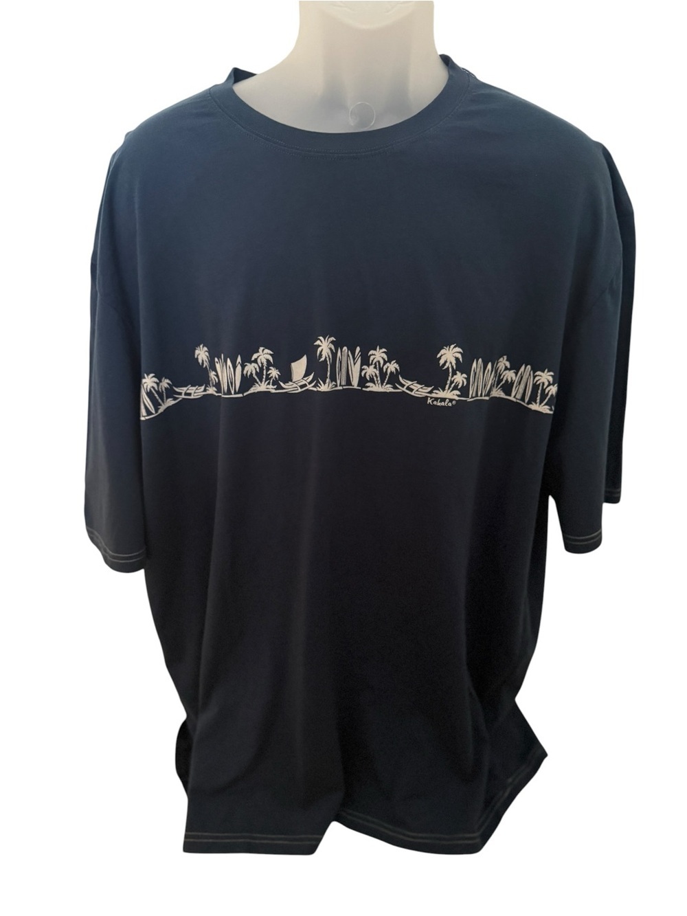 Kahala 1936 Navy Blue Palm Beach Scene Tee Shirt Men 2XL